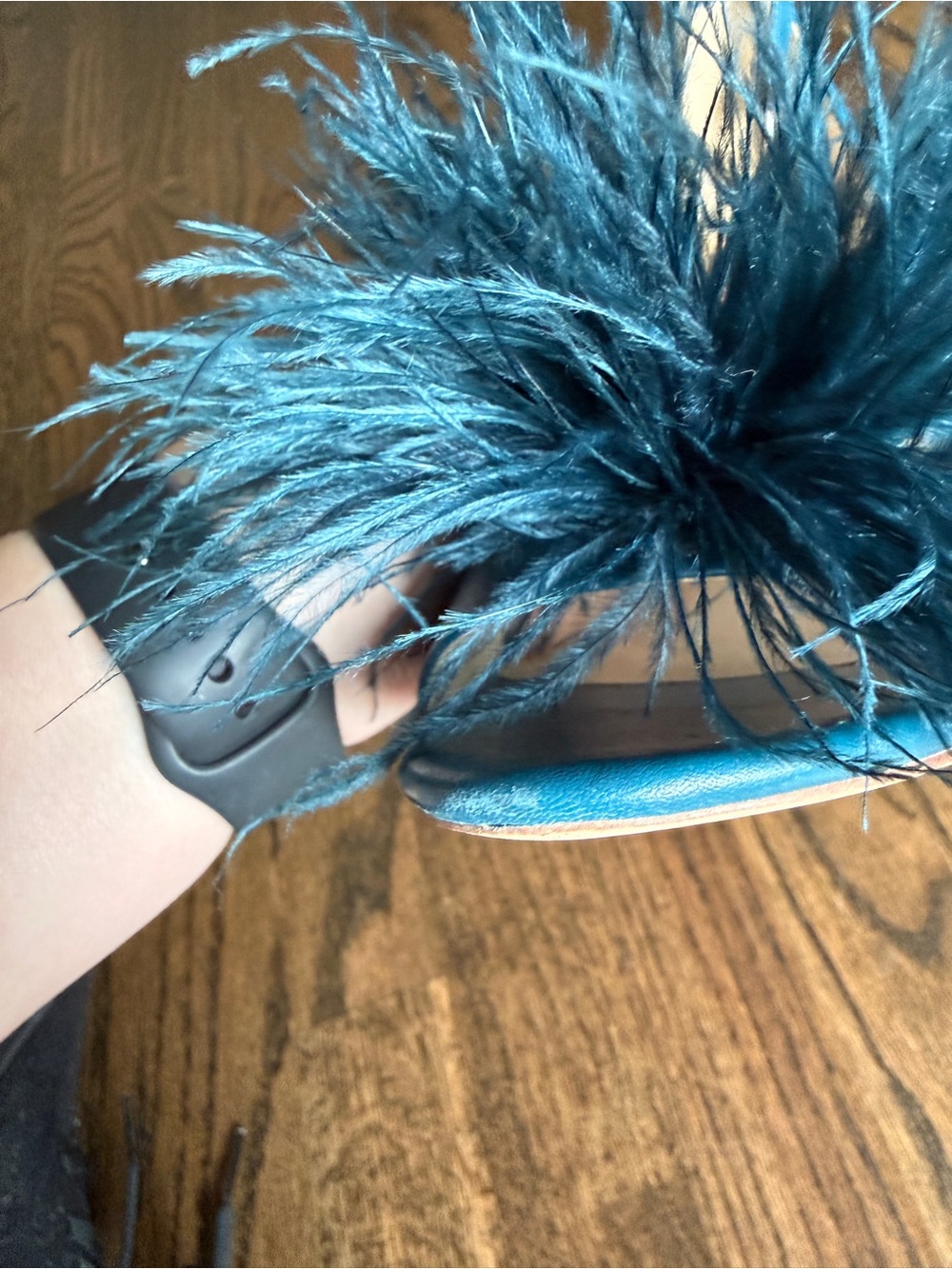 Sam Edelman Teal Feather Trim Yaro Block Heels - Picture 6 of 6